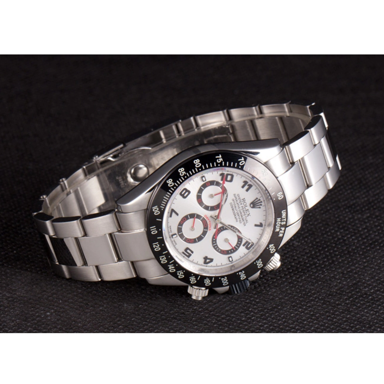 Aaa replica Steel Daytona Rolex Dial Black Enameled Silver Stainless 0615